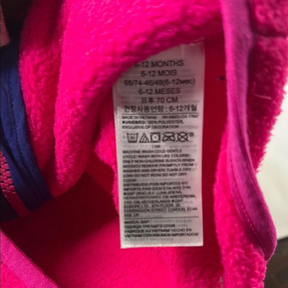 baby Gap Arctic Fleece‎ Jacket Hot Pink Purple Full Zip Girls Size 6-12 Months